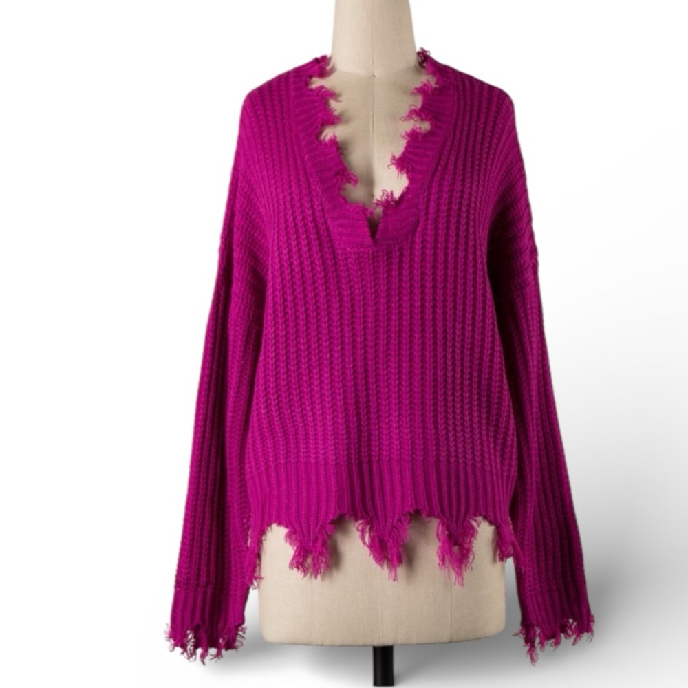 Miracle Magenta Pink V-Neck Long Sleeve Sweater